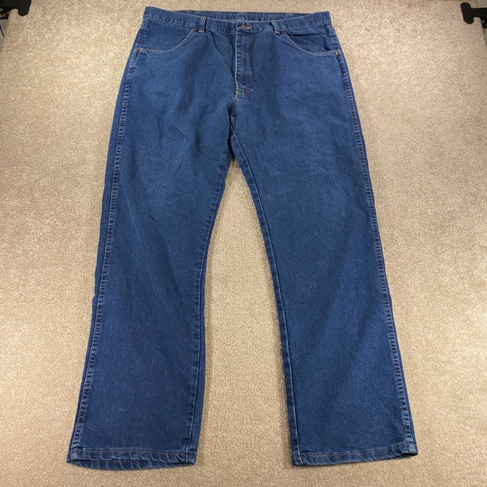 Wrangler Regular Fit Jeans Mens 38x32 Blue Straight Leg Denim 85900DW